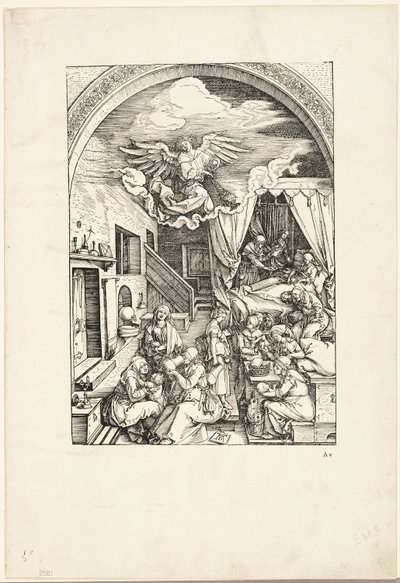 El nacimiento de la Virgen, de La vida de la Virgen de Albrecht Dürer