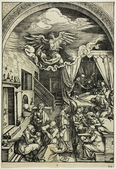 El nacimiento de la Virgen, de La vida de la Virgen de Albrecht Dürer