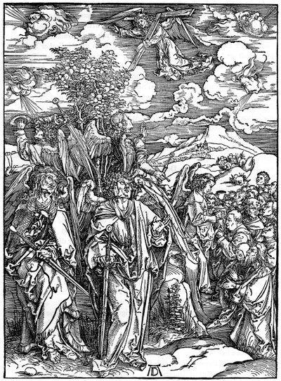 Los Cuatro Ángeles sosteniendo los vientos, 1498, 1936 de Albrecht Dürer