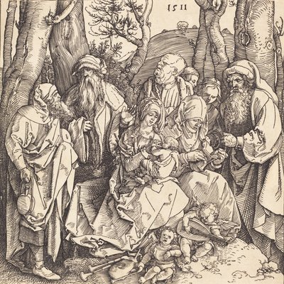 La Sagrada Familia con dos ángeles músicos de Albrecht Dürer