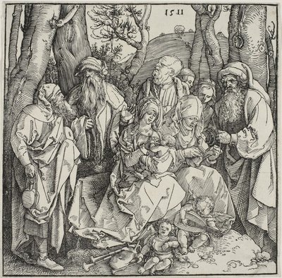 El parentesco sagrado y dos ángeles musicales de Albrecht Dürer