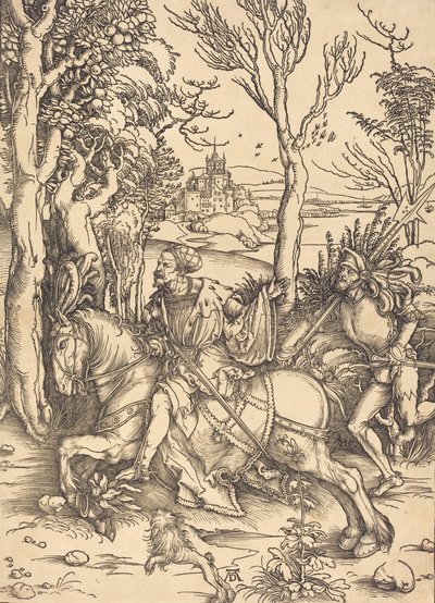 El caballero a caballo y el lansquenete, c. 1496-1497 de Albrecht Dürer