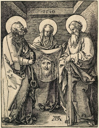 La pequeña Pasión: Verónica entre los santos Pedro y Pablo de Albrecht Dürer