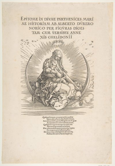 La Madonna en la media luna, frontispicio de La vida de la Virgen, ca. 1511 de Albrecht Dürer