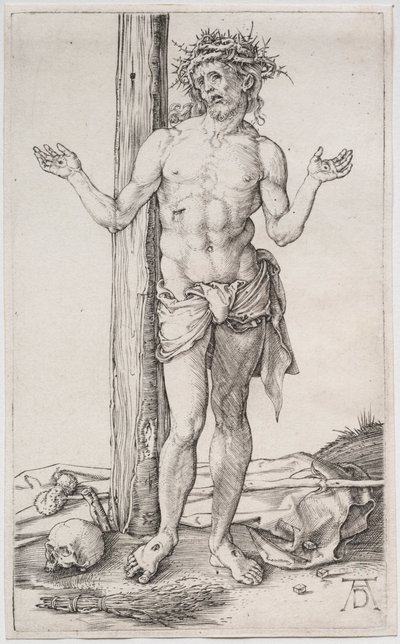 El hombre de los dolores de pie, con las manos levantadas, c. 1500 de Albrecht Dürer