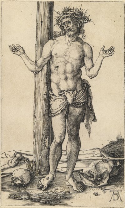 El hombre de dolores con los brazos extendidos de Albrecht Dürer