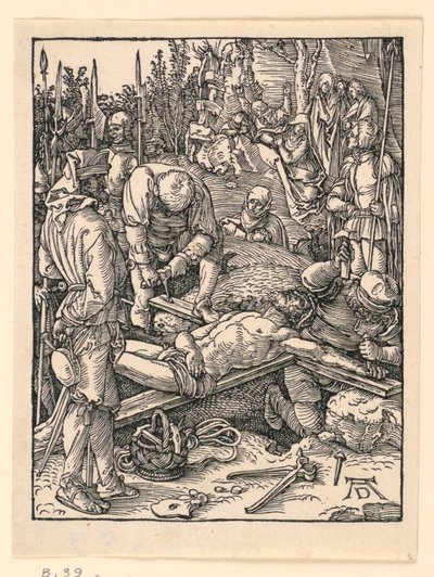 El Clavado en la Cruz, de la Serie La Pequeña Pasión de Albrecht Dürer