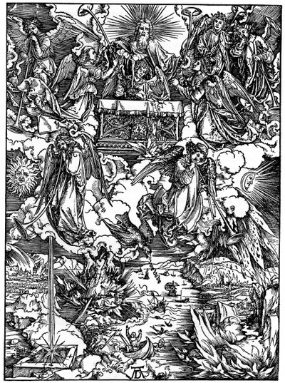 La apertura del séptimo sello, Los siete ángeles con las trompetas, 1498, 1936 de Albrecht Dürer