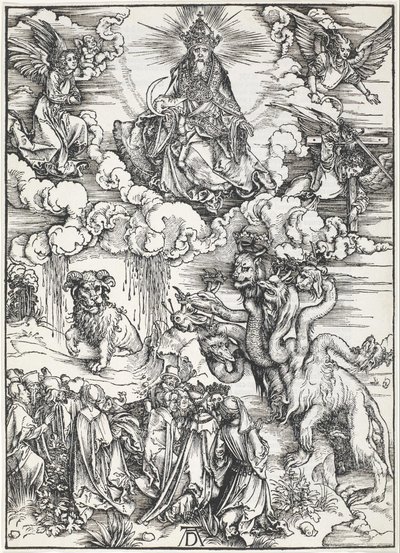 La bestia de siete cabezas y la bestia con cuernos de cordero de Albrecht Dürer