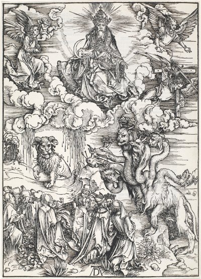 La Bestia de Siete Cabezas y la Bestia con Cuernos de Cordero, del Apocalipsis de San Juan, 1496-98 de Albrecht Dürer