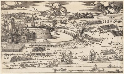 El asedio de una fortaleza (solo lado izquierdo, de 2 bloques) de Albrecht Dürer