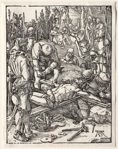 La pequeña pasión: Cristo siendo clavado en la cruz de Albrecht Dürer