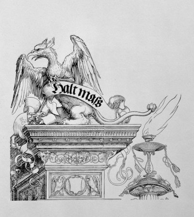 El Arco Triunfal del Emperador Maximiliano I de Alemania: (detalle) de un grifo alado sosteniendo un pergamino, pub. 1517-18 de Albrecht Dürer