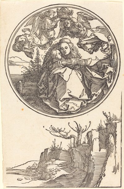La Virgen coronada por dos ángeles sobre un paisaje de Albrecht Dürer