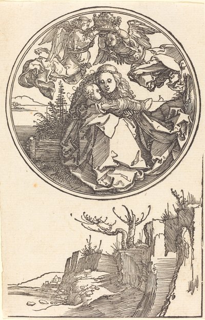 La Virgen Coronada por Dos Ángeles sobre un Paisaje de Albrecht Dürer