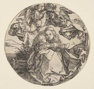 La Virgen y el Niño Coronados por Dos Ángeles sobre un Paisaje, ca. 1504. de Albrecht Dürer