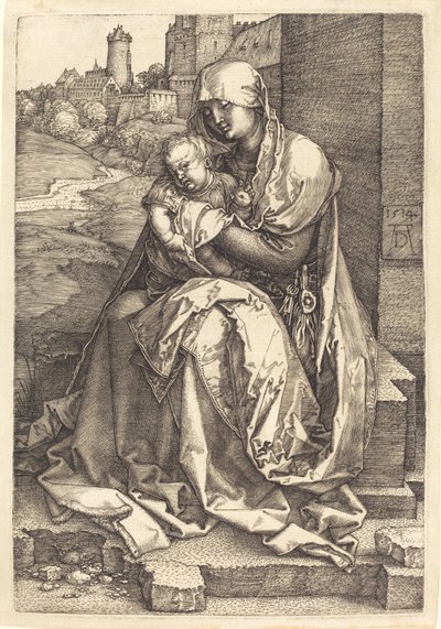 La Virgen y el Niño sentados junto al muro de Albrecht Dürer