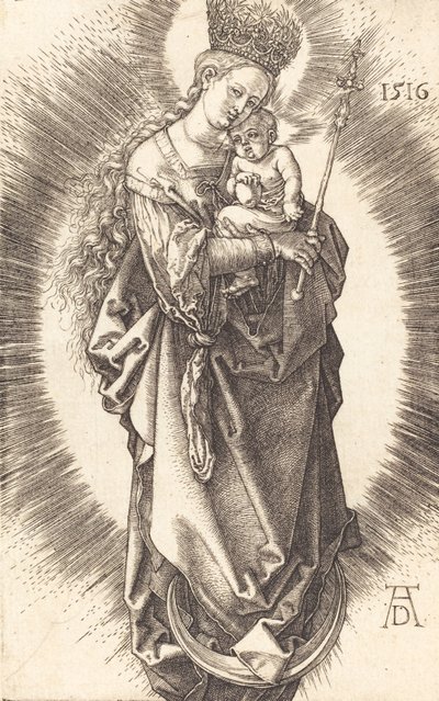 La Virgen y el Niño en una media luna con un cetro y una corona estrellada, 1516 de Albrecht Dürer