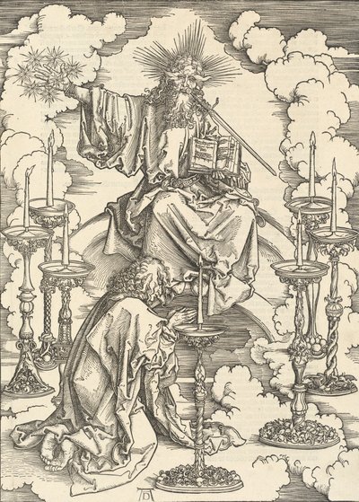 La visión de los siete candelabros, 1498 de Albrecht Dürer