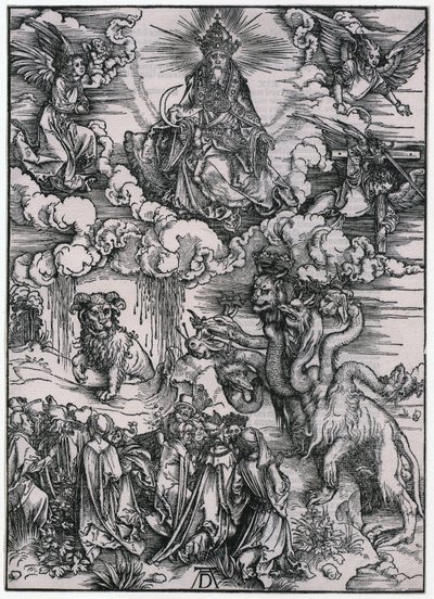 Animal con cuernos de cordero, figura XI, lámina 13 de la serie «El Apocalipsis» de Albrecht Dürer