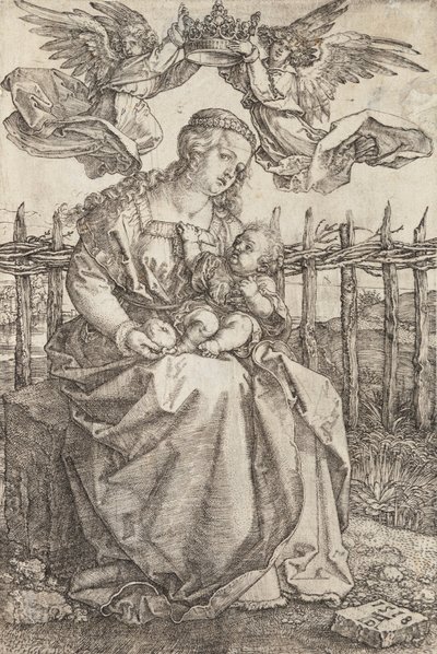 Virgen María coronada por dos ángeles de Albrecht Dürer