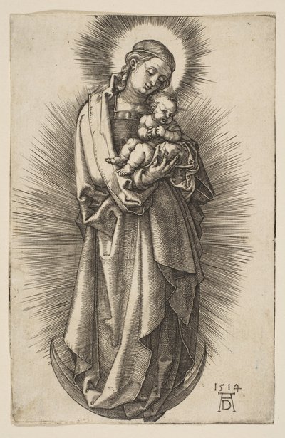 Virgen y niño en la media luna con un diadema de Albrecht Dürer