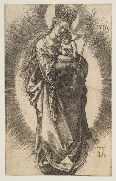 Virgen sobre la media luna con cetro y corona estrellada de Albrecht Dürer