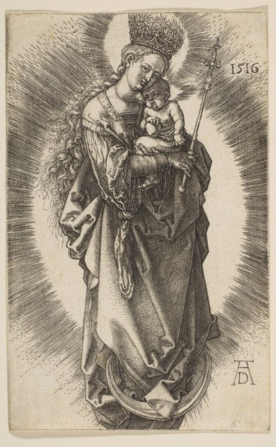 Virgen en el creciente con cetro y corona estrellada de Albrecht Dürer