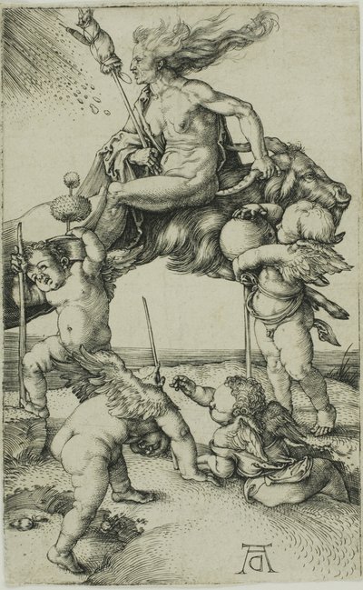 Bruja montando al revés en una cabra de Albrecht Dürer