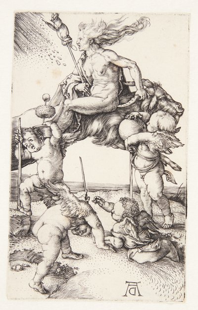 Bruja montando al revés en una cabra de Albrecht Dürer