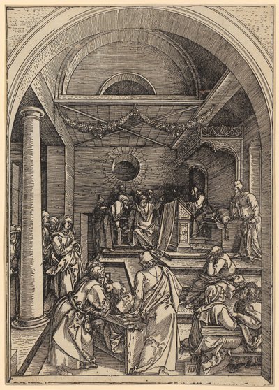 Jesús a los doce años en el templo, lámina 16 de la serie «La vida de María» de Albrecht Dürer