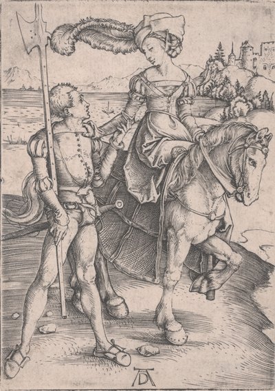 Una dama a caballo y un lansquenete de Albrecht Dürer