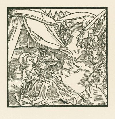Un caballero del ejército israelita mata a otro caballero al que encuentra con una amante pagana de Albrecht Dürer or Duerer