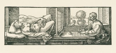 Un hombre dibujando a una mujer yacente de Albrecht Dürer or Duerer