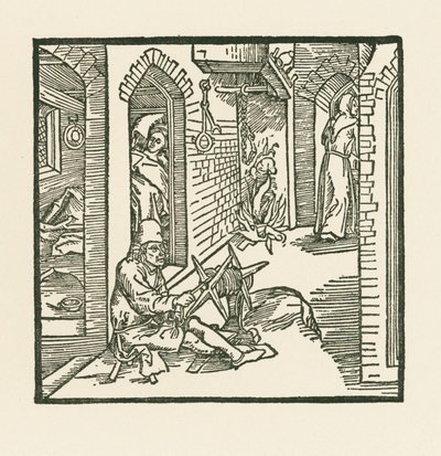 Un fabricante de cuerdas ve a un monje salir de la cámara de su esposa infiel de Albrecht Dürer or Duerer