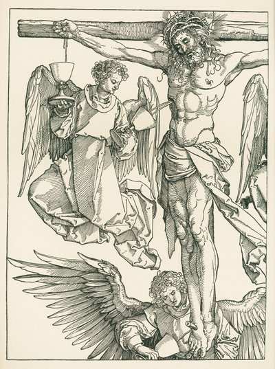 Cristo en la cruz con tres ángeles, c.1513-13 (xilografía) de Albrecht Dürer or Duerer
