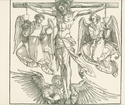 Cristo en la cruz con tres ángeles, c.1513 (xilografía) de Albrecht Dürer or Duerer