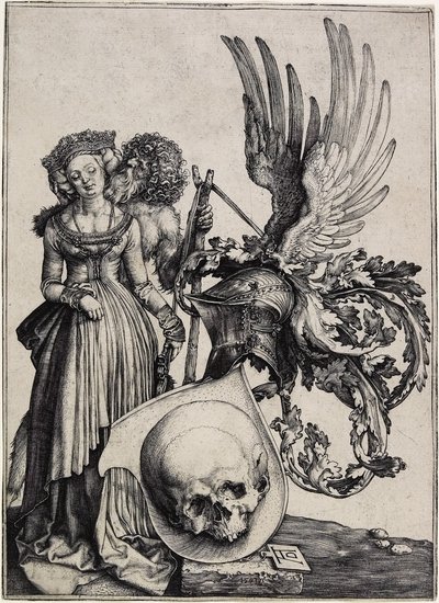 Escudo de armas con una calavera, c. 1503 de Albrecht Dürer