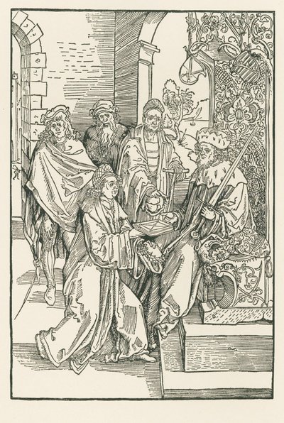 Conrad Celtes entrega su edición de las Comedias Roswitha al Elector Federico de Sajonia de Albrecht Dürer or Duerer
