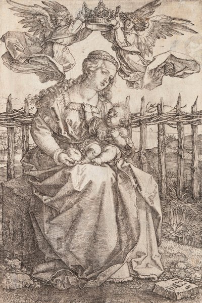 La Virgen María coronada por dos ángeles - Grabado en cobre de Albrecht Durer (1471-1528) de Albrecht Dürer