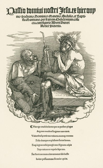 Varón de dolores burlado por un soldado, c.1511 (xilografía) de Albrecht Dürer or Duerer