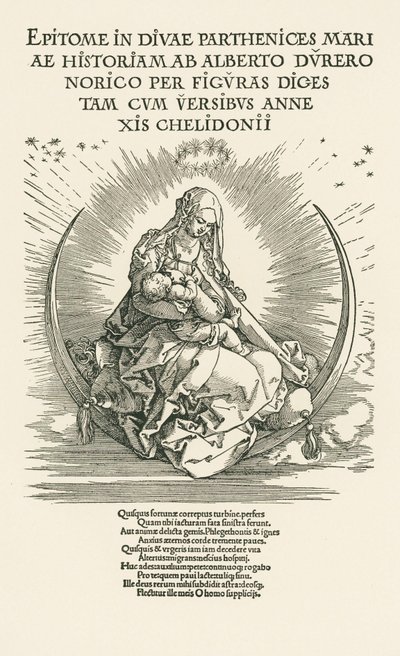 María Virgen con el Niño en la Gloria, c.1511 (xilografía) de Albrecht Dürer or Duerer