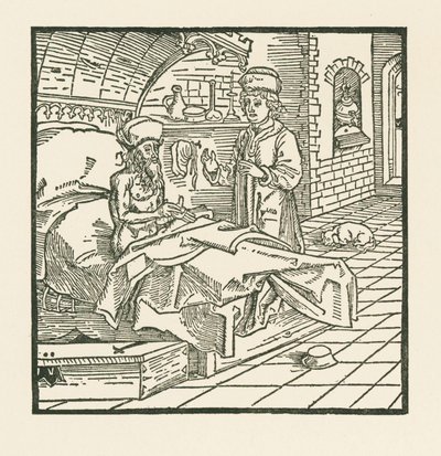 El Maestro Catón en su lecho de muerte da buenas instrucciones a su hijo de Albrecht Dürer or Duerer