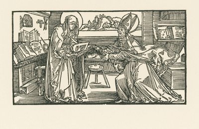 Santa Birgitta en su cámara entregando su obra a un obispo de Albrecht Dürer or Duerer