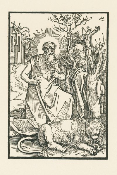 San Jerónimo. Ilustración de Lukas von Prag: Apología. Impreso por Hieronymus Höltzel, Nuremberg. de Albrecht Dürer or Duerer