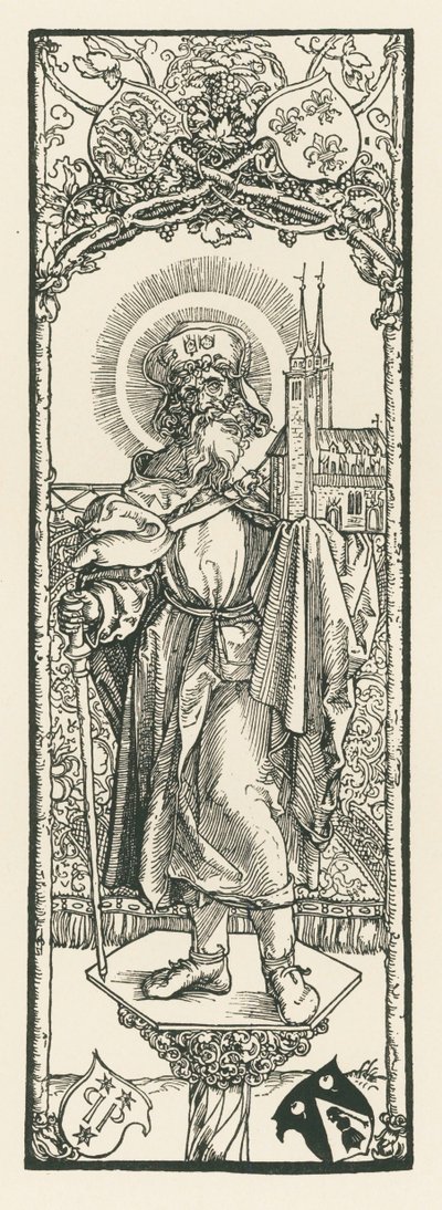 San Sebaldo en la columna, c.1501 (xilografía) de Albrecht Dürer or Duerer