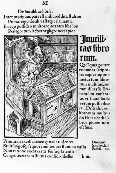 Sabio en su oficina. Lleva un par de gafas. Xilografía de Durero, das narrenschiff por Sebastiano Brandt de Albrecht Dürer