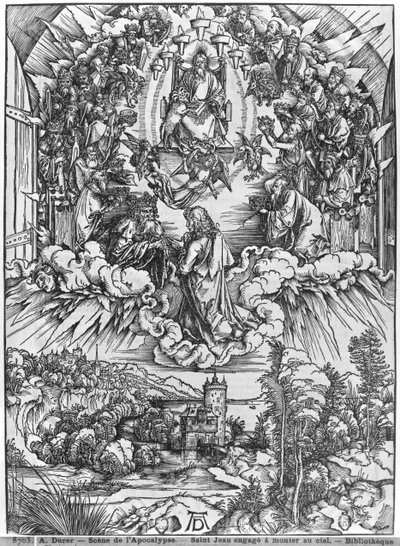 Escena del Apocalipsis, San Juan ante Dios Padre y los Veinticuatro Ancianos, edición alemana de Albrecht Dürer