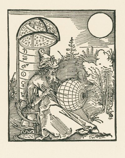 Astrónomo sentado sosteniendo un globo terráqueo de Albrecht Dürer or Duerer