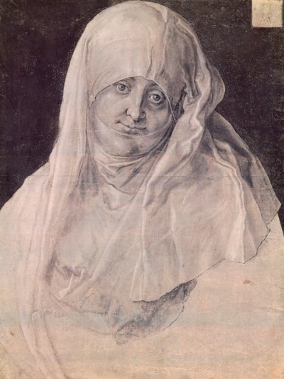 Santa Ana con la cabeza cubierta por un velo, dibujo de Albrecht Dürer